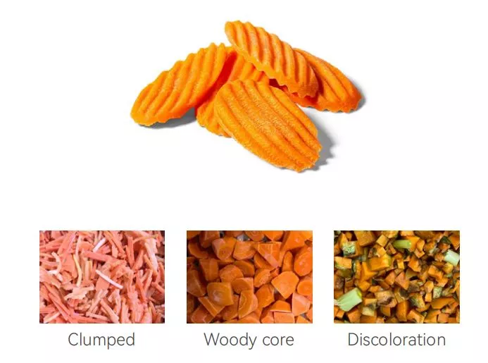 IQF frozen carrot sorting with AI optical sorting