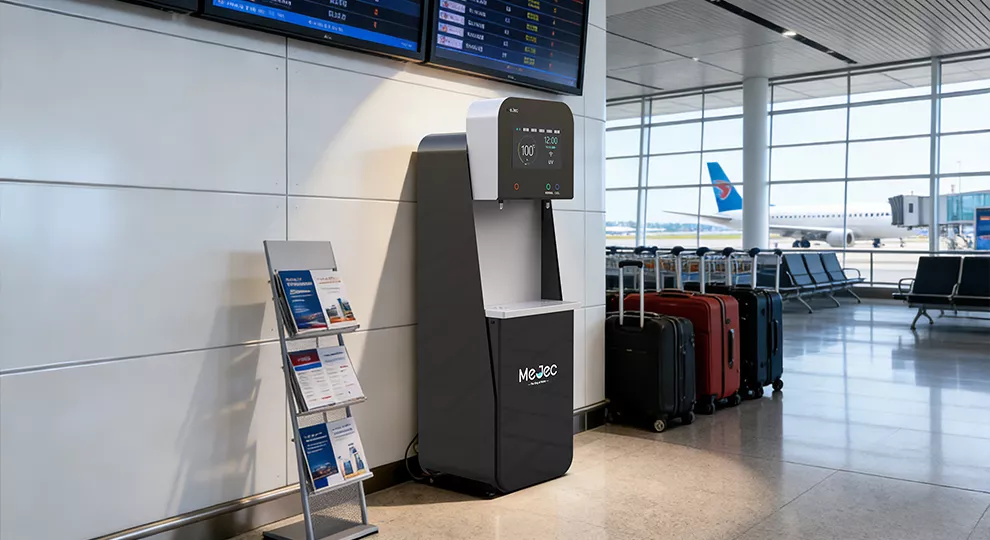 Commercial water dispenser installed in an airport terminal