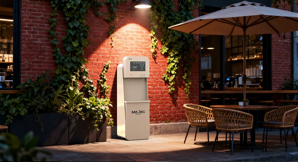 Direct-drinking water dispenser in a coffee shop service area