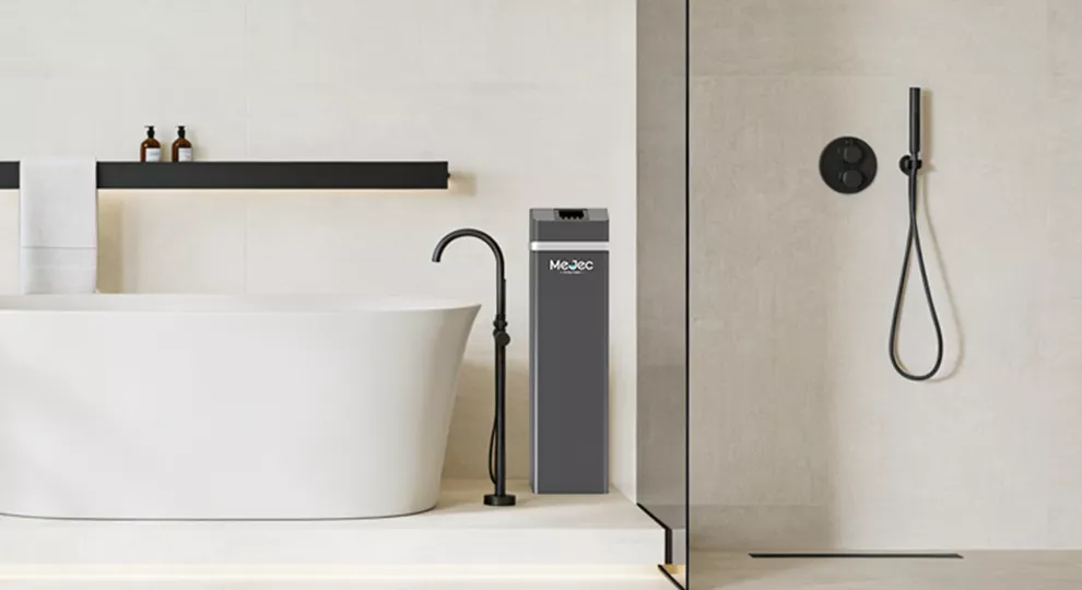 Mejec automatic home water softener protecting household plumbing from limescale