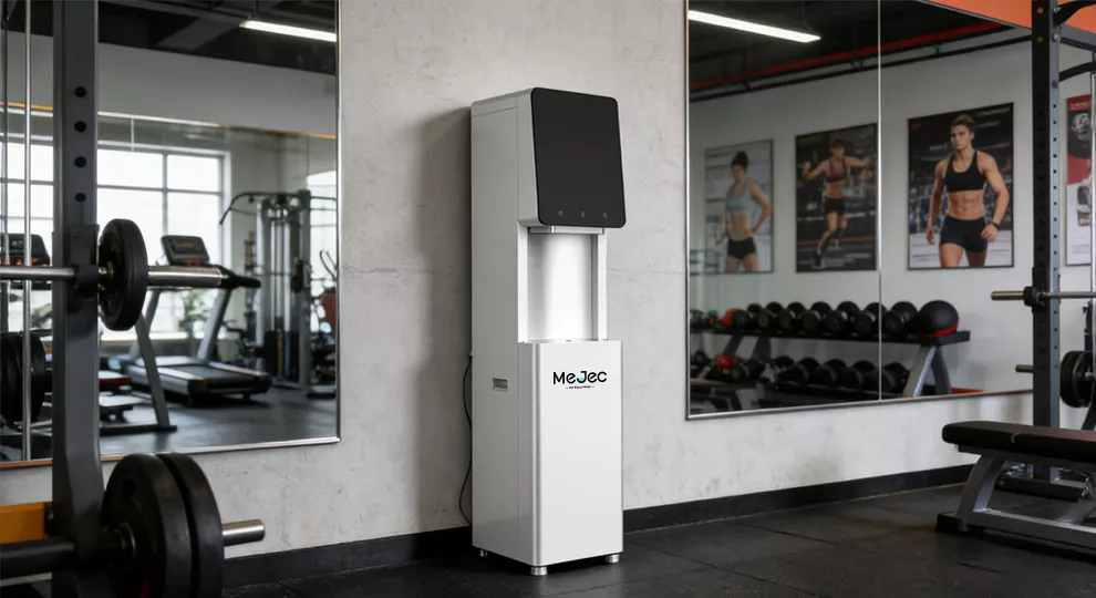 Gym direct-drinking water dispenser with an integrated advertising screen
