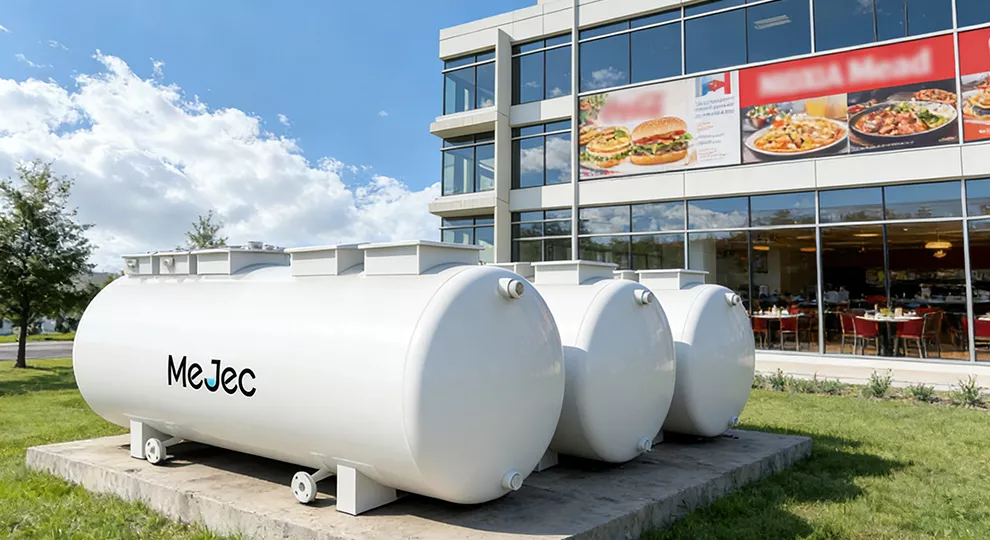 Campus canteen sewage treatment plant handling grease and food residues
