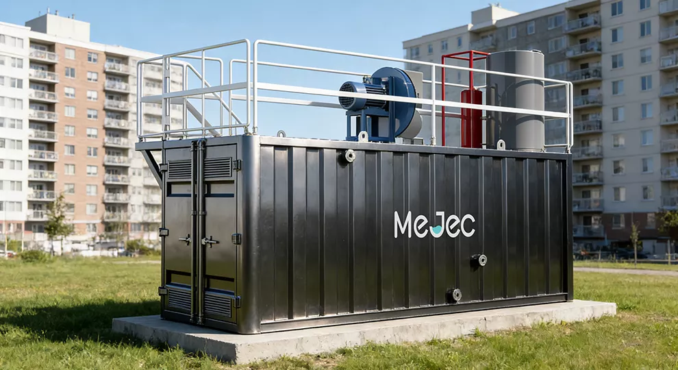 Apartment complex wastewater treatment plant serving multiple residential blocks