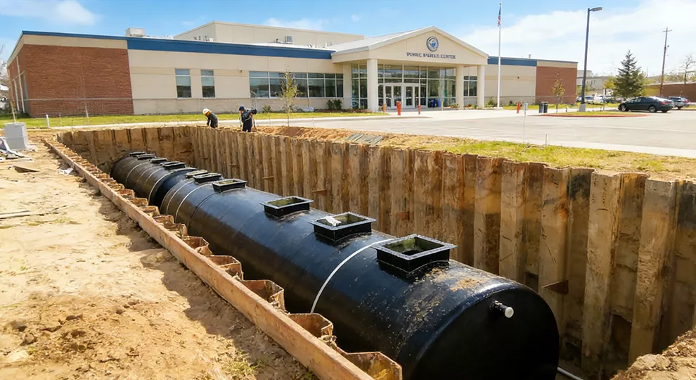 Public service centre sewage treatment plant handling variable visitor loads