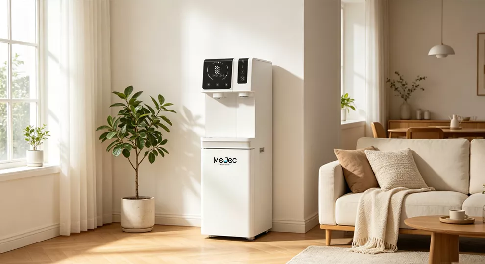 Mejec floor-standing direct-drinking water dispenser with built-in ice maker for home use