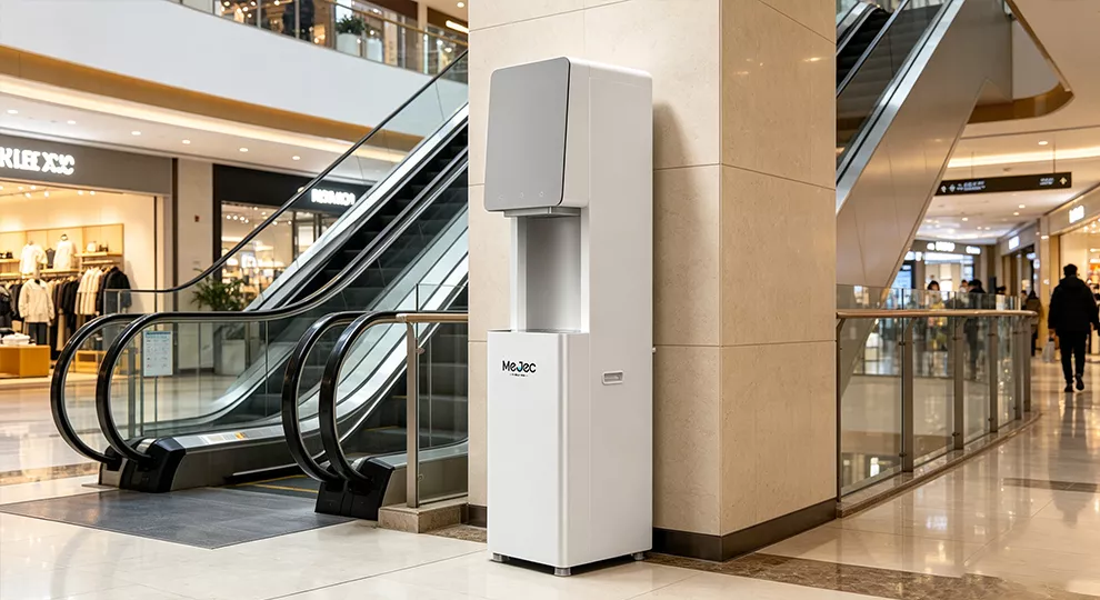 Shopping mall water dispenser with an advertising display screen