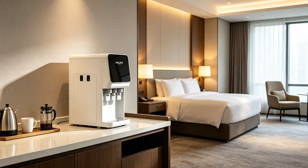 Countertop water dispenser for a hotel guest room