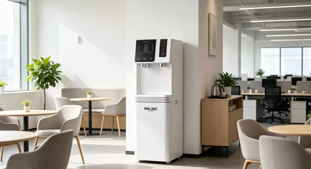 Office break area hydration station with ice-making dispenser